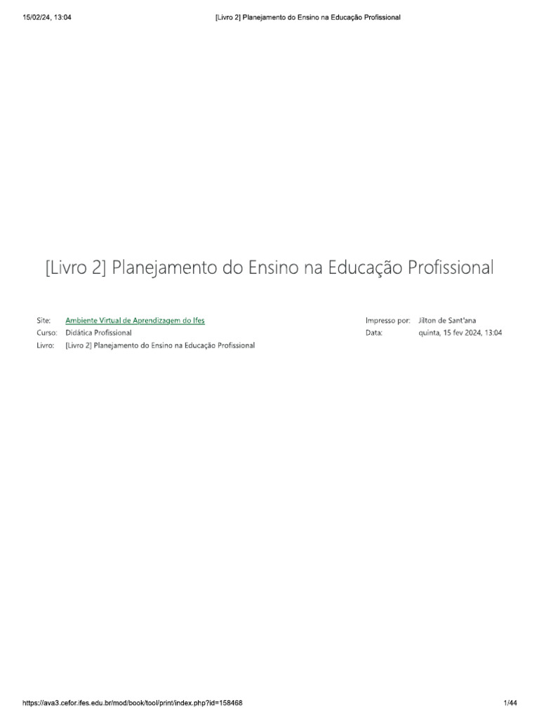 Planejamento do Ensino na Educação Profissional | PDF | Pedagogia ...