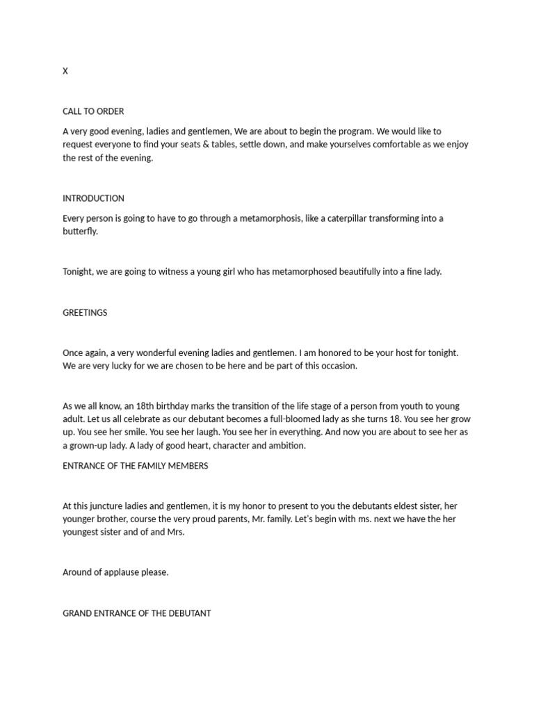 18th Birthday Debut Program Outline | PDF