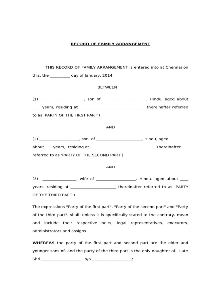 RECORD OF FAMILY ARRANGEMENT format | PDF | Arbitration | Civil Law ...