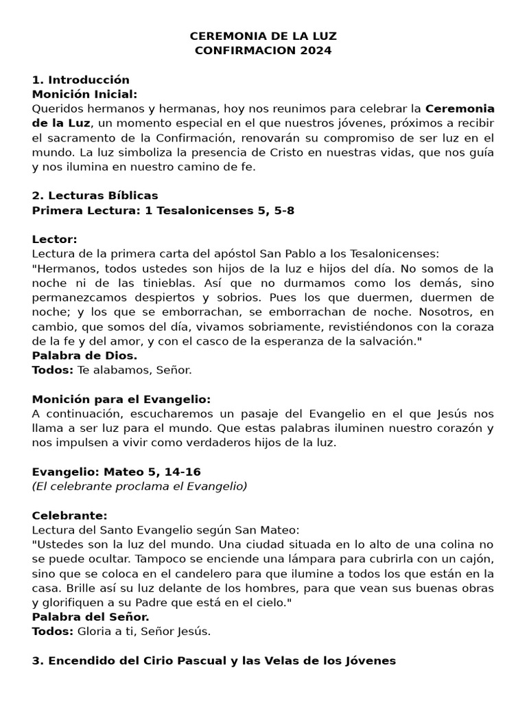 Ceremonia de la Luz y Confirmación 2024 | PDF | Fe | Cristo (título)