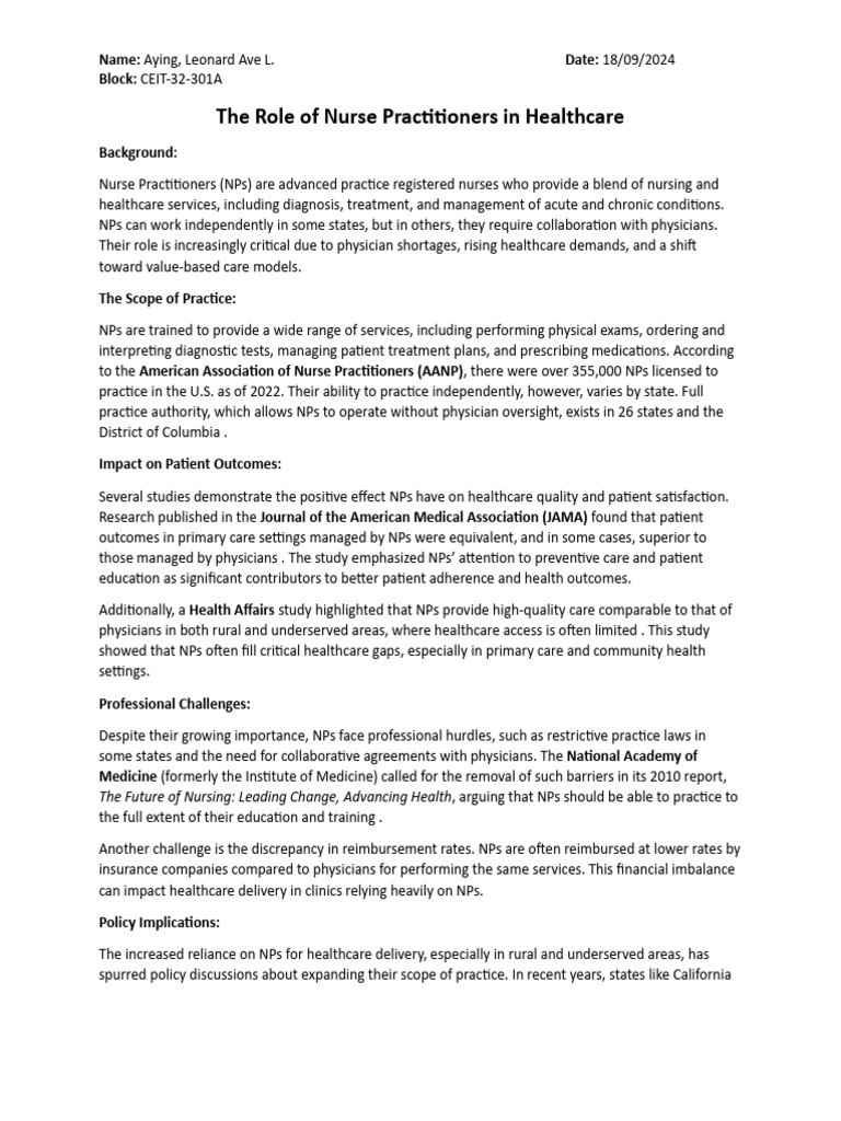 The Role of Nurse Practitioners in Healthcare | PDF | Nurse ...