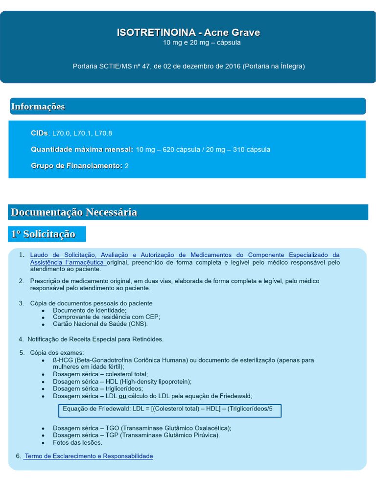 Documentação para Isotretinoína Acne | PDF | Receita médica | Colesterol