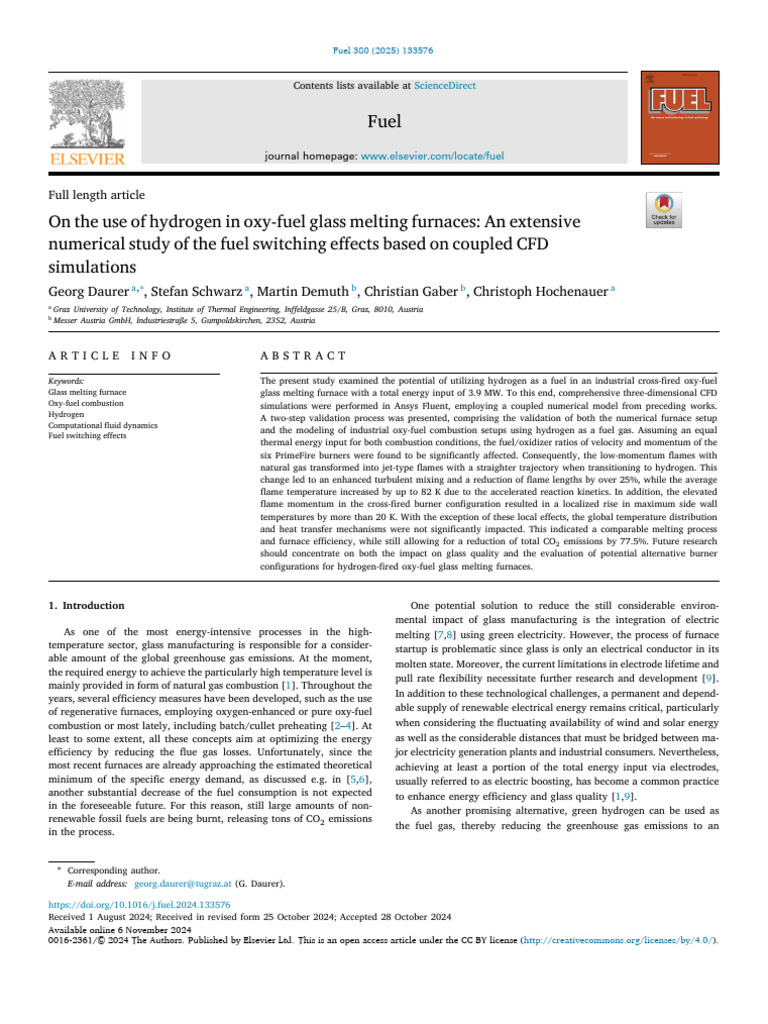 Hydrogen in Oxy-Fuel Glass Furnaces | PDF | Combustion | Gases
