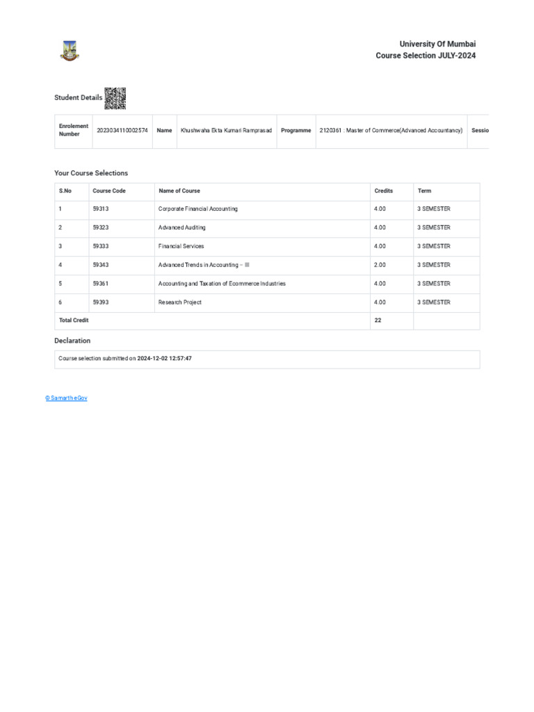 M.Com 3rd Sem Course Selection 2024 | PDF