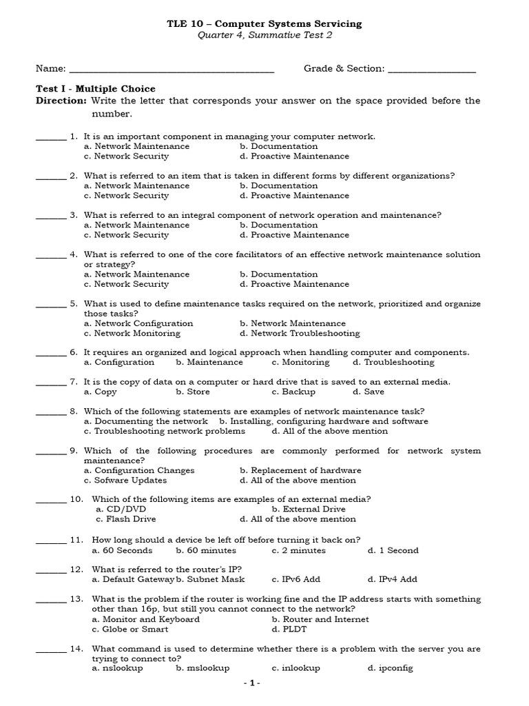 Computer Systems Servicing Test & Tasks | PDF | Ip Address | Router ...