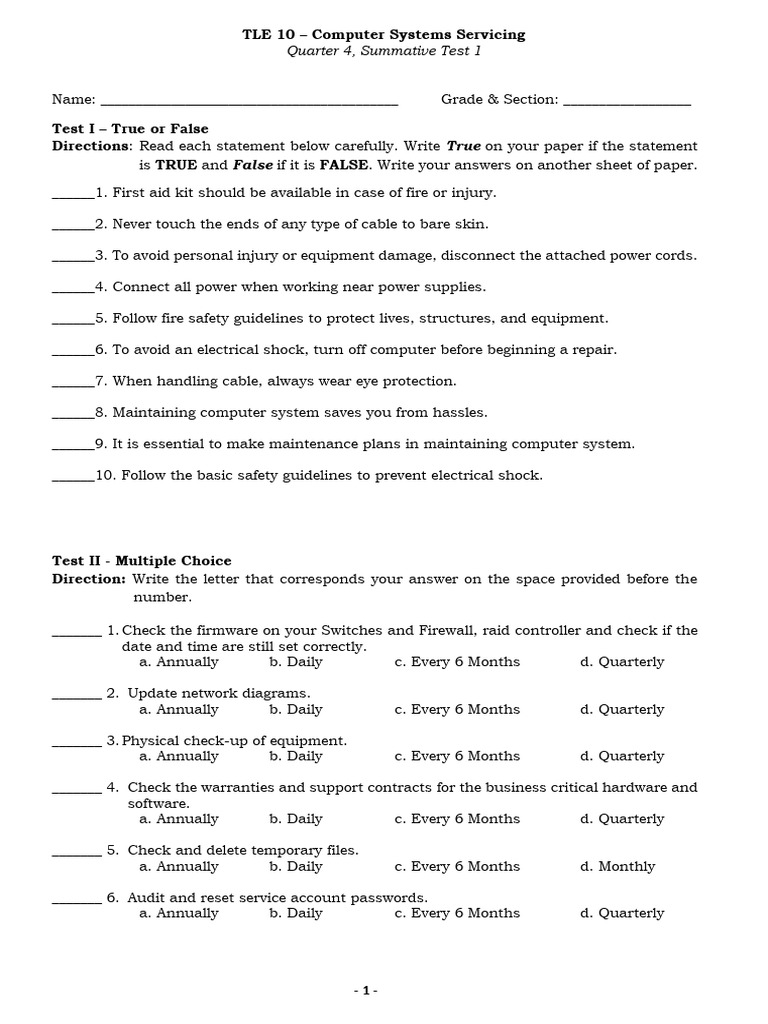 Computer Systems Servicing Test Q4 | PDF | Computing | Computer Engineering