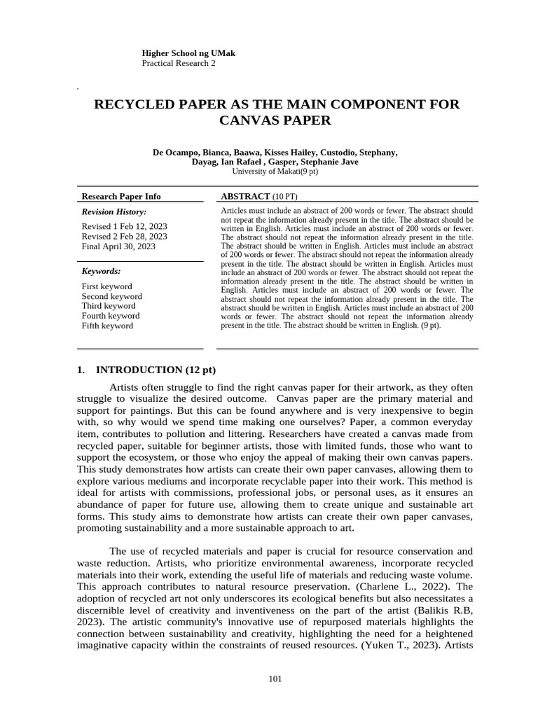 Recycled Paper for Sustainable Canvas Art | PDF | Recycling ...