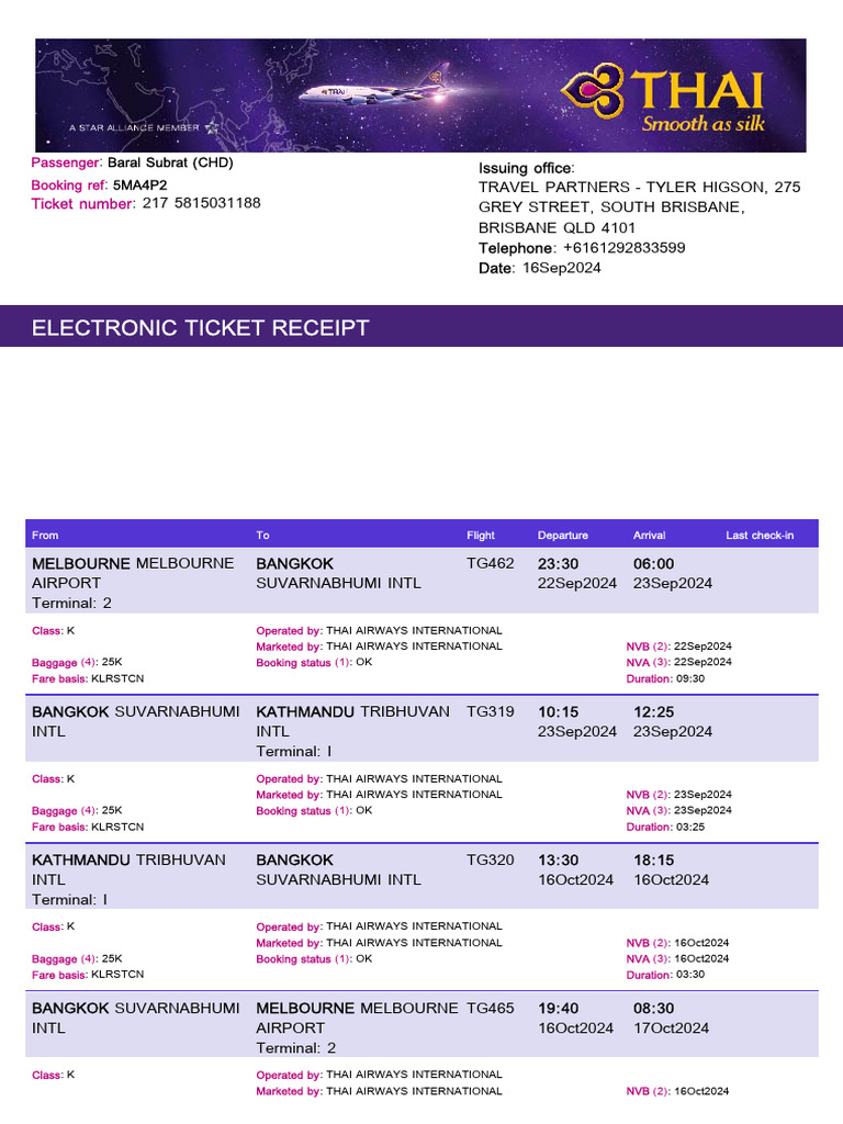 EMD Receipt for Thai Airways Ticket | PDF | Dangerous Goods