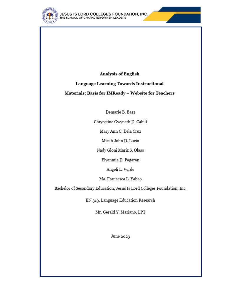 Efficacy of Instructional Materials in English Learning | PDF ...