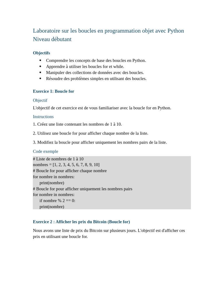 Boucles Python : Exercices Débutants | PDF | Structure de contrôle ...