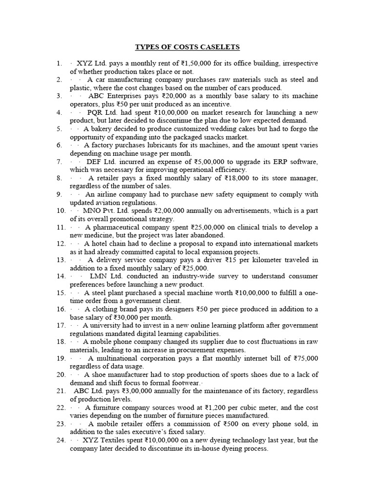 Types of Business Cost Caselets | PDF | Retail | Fee