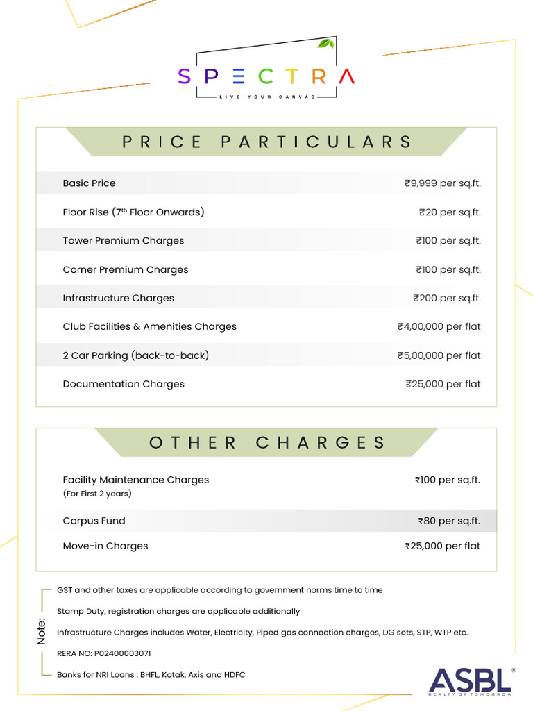 ASBL Spectra Pricing Details | PDF | Buildings And Structures | Payments