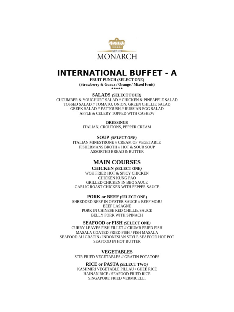International Buffet Menu Options | PDF