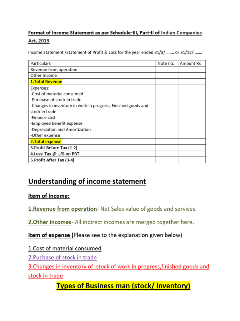Helping Notes-Income Statement | PDF | Inventory | Expense