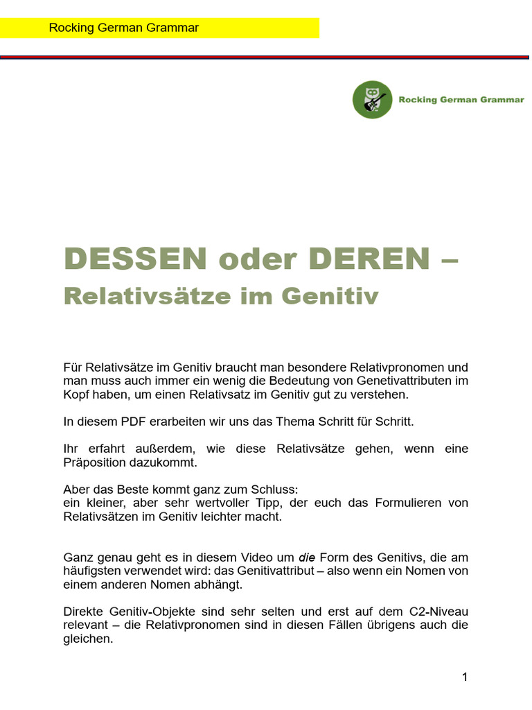 DESSEN Oder DEREN - Relativpronomen Im Genitiv | PDF