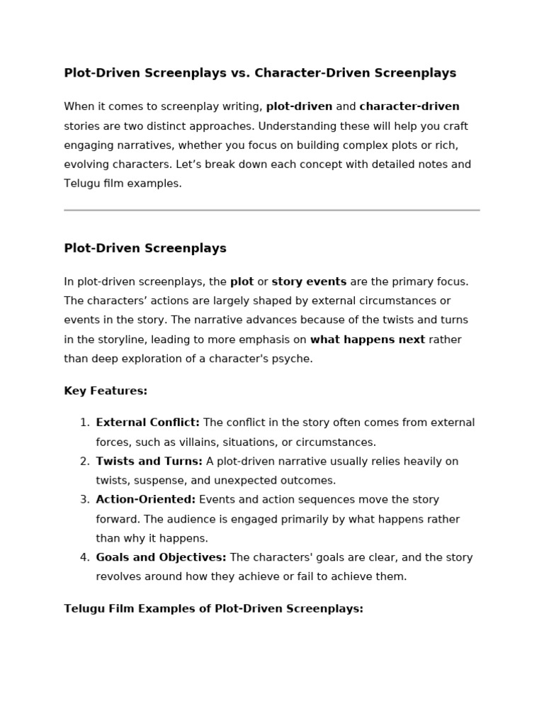 plot driven screenplay and character driven screenplay | PDF ...