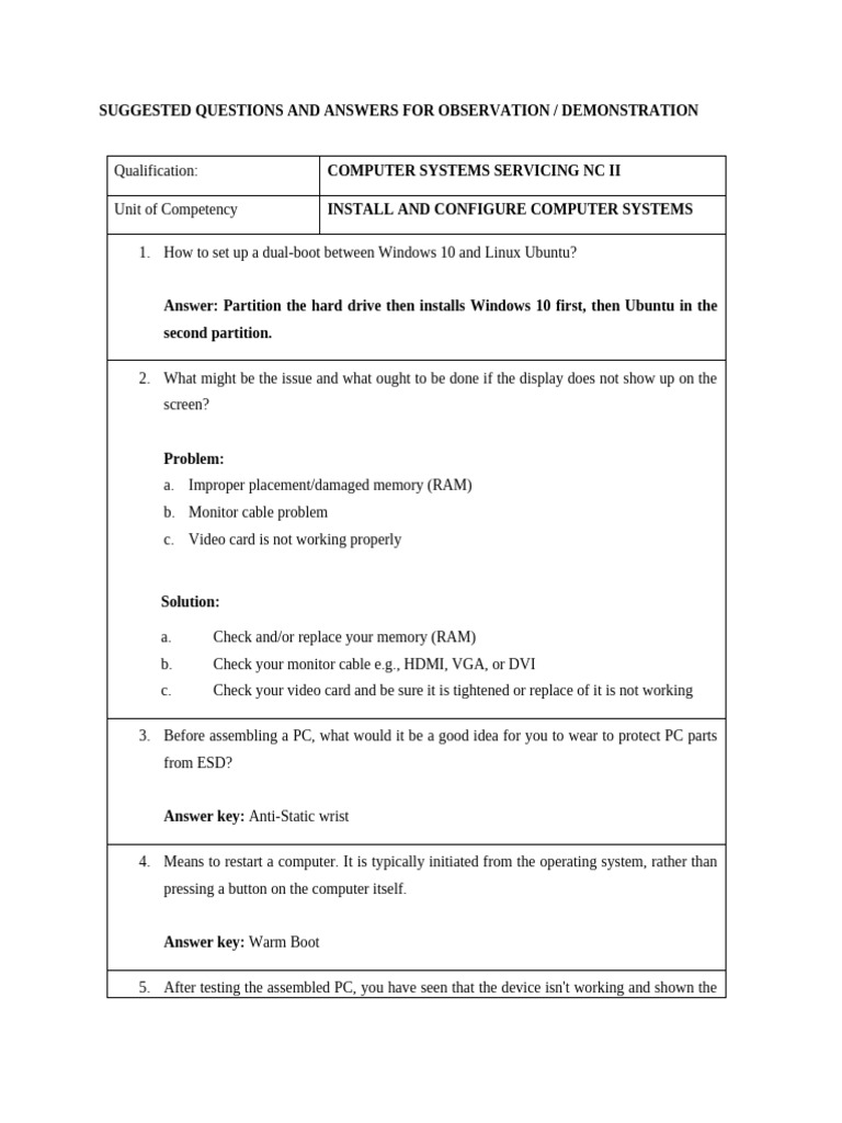 Computer Systems Servicing Q&A Guide | PDF | Computer Network | Booting