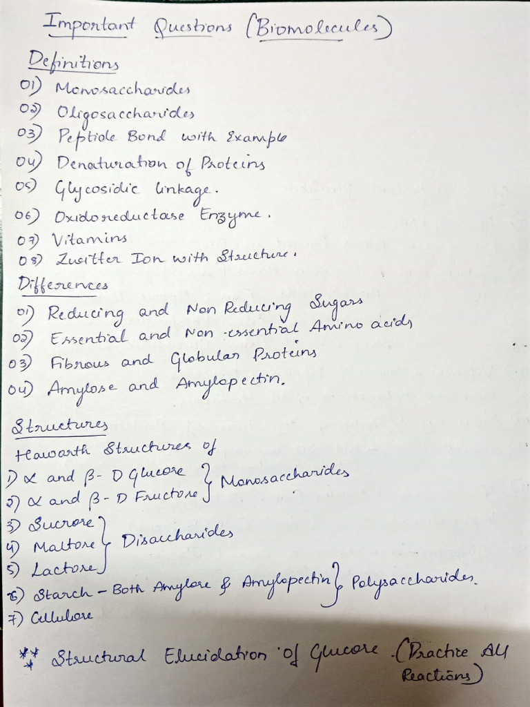 Biomolecules Imp Questions Pdf