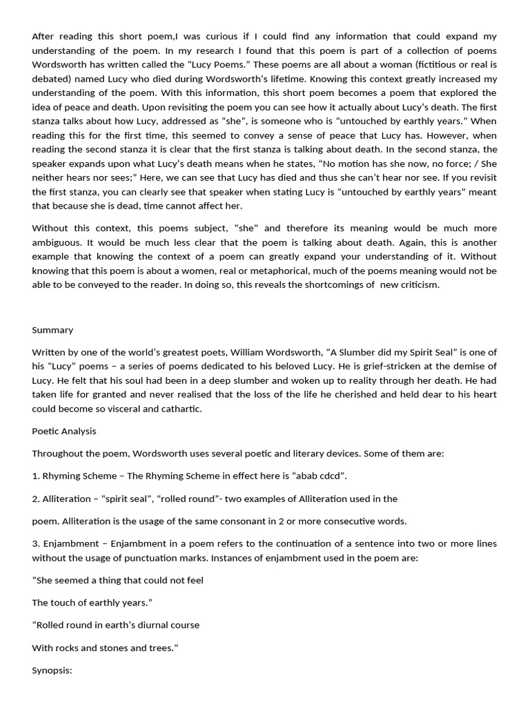 Understanding Wordsworth's Lucy Poems | PDF | Poetry