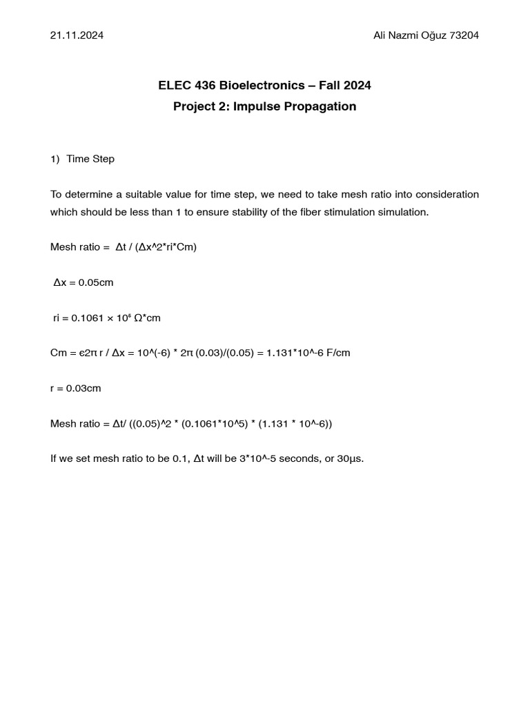 Bioelectronics Project: Impulse Propagation | PDF