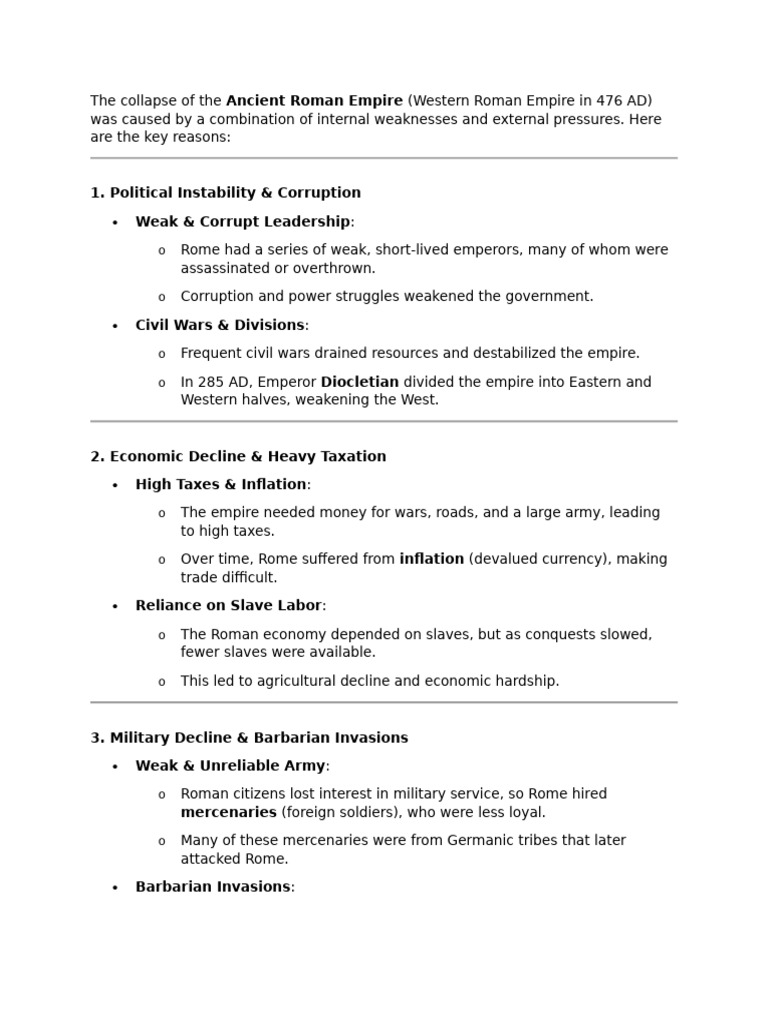 Causes of the Western Roman Collapse | PDF | Byzantine Empire | Roman ...