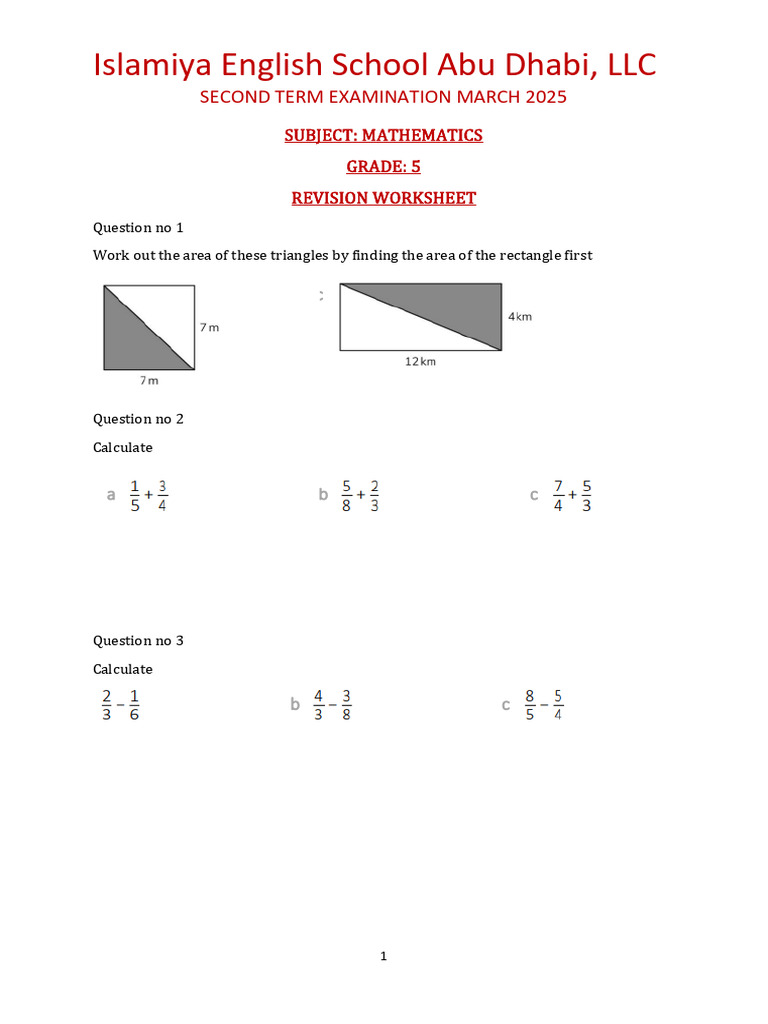 Revision Worksheet For Grade 5 Pdf Litre Metrology