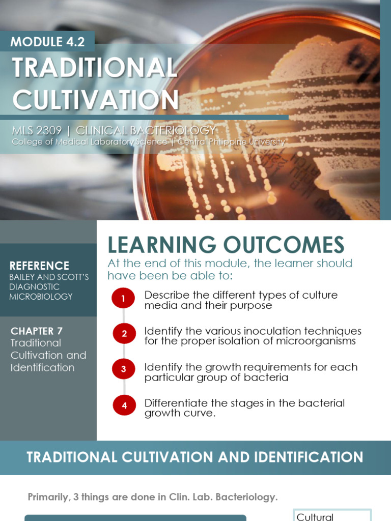 Traditional Bacteriology Cultivation Guide | PDF | Growth Medium | Bacteria