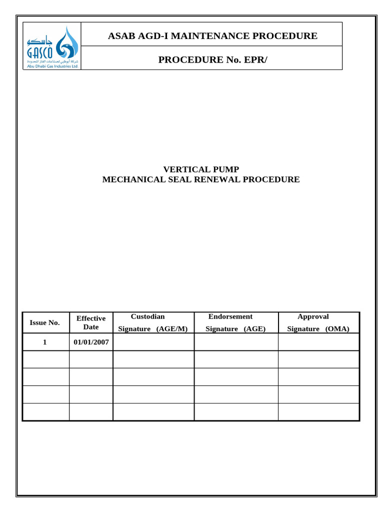 Vertical Pump Mechanical Seal Renewal Procedure | PDF | Pump | Mechanical  Engineering