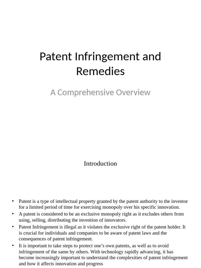 Patent Infringement And Remedies Pdf Patent Infringement Injunction