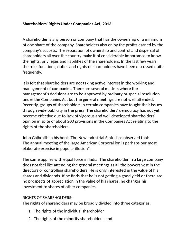 Right of Shareholders Unit 4 | PDF