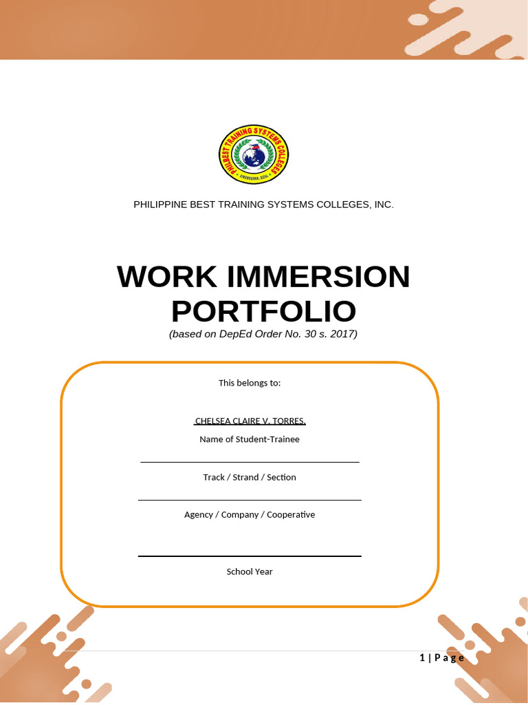 Senior High Work Immersion Portfolio | PDF | Job Interview | Leadership