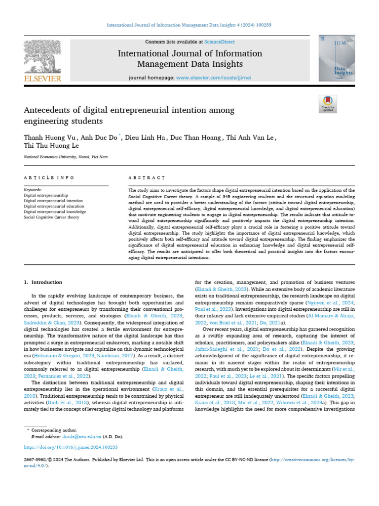 Antecedents of Digital Entrepreneurship | PDF | Entrepreneurship | Self ...