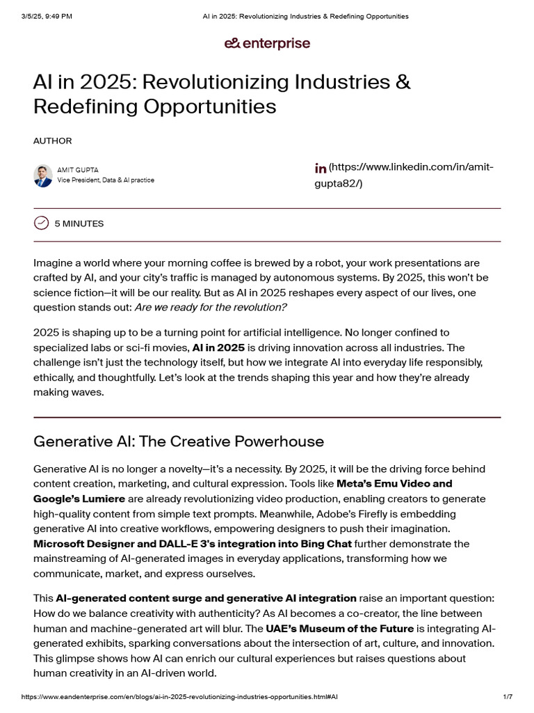 AI in 2025: Transforming Industries | PDF | Artificial Intelligence ...