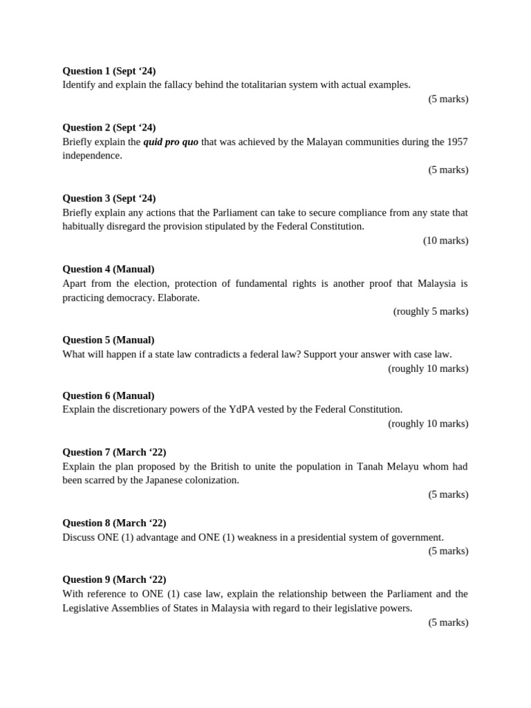 Constitutional Law Midterm Questions | PDF | Malaysia | Legal Documents