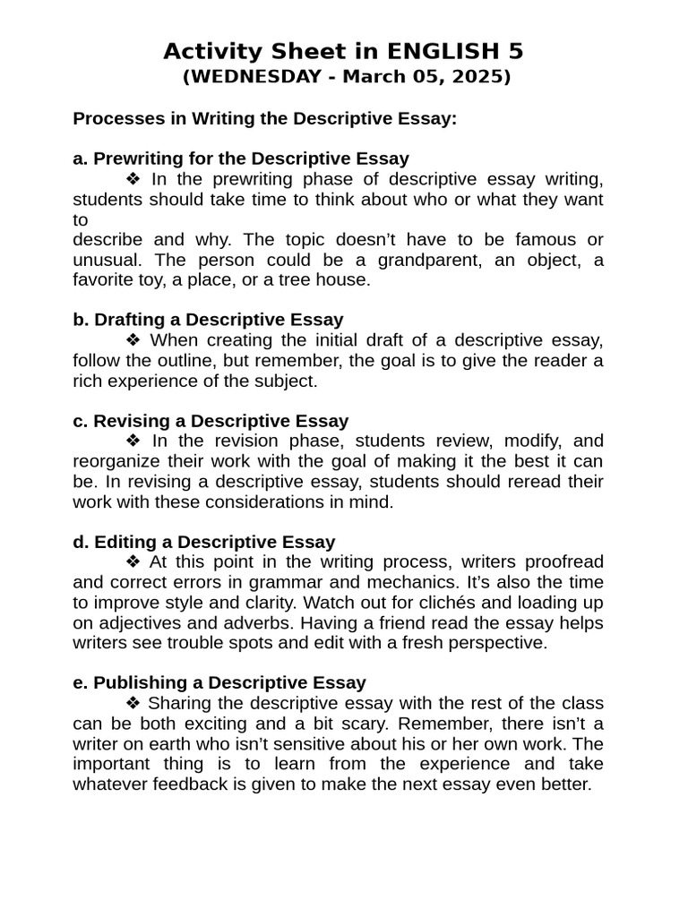 Writing a Descriptive Essay Guide | PDF