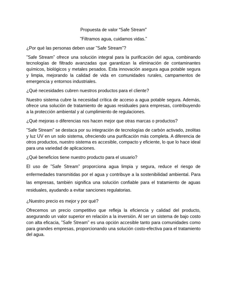 Purificación de agua con Safe Stream | PDF