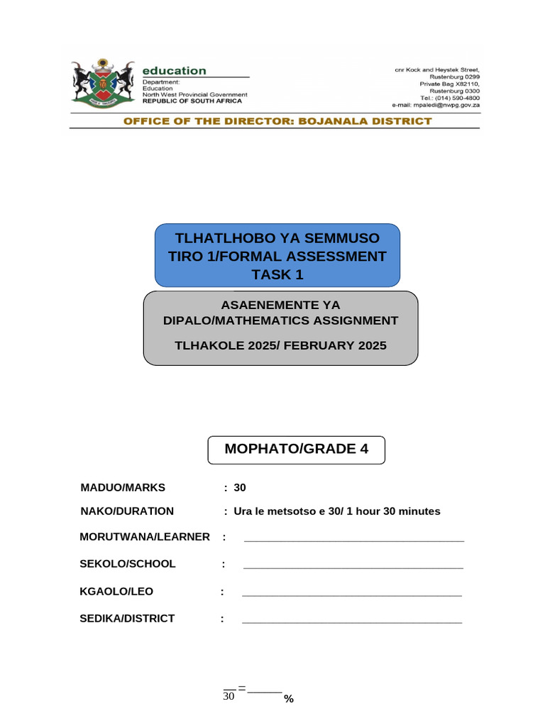 Grade 4 Mathematics Assignment 2025 | PDF | Mathematics