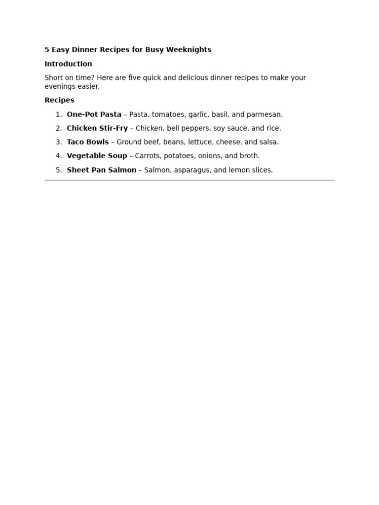 Quick Dinner Recipes for Busy Nights | PDF