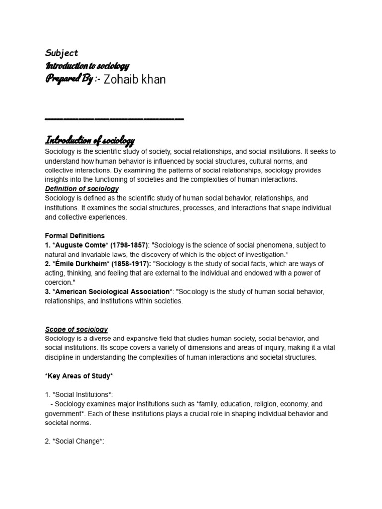 Sociology written by ZAIBI | PDF | Sociology | Social Sciences