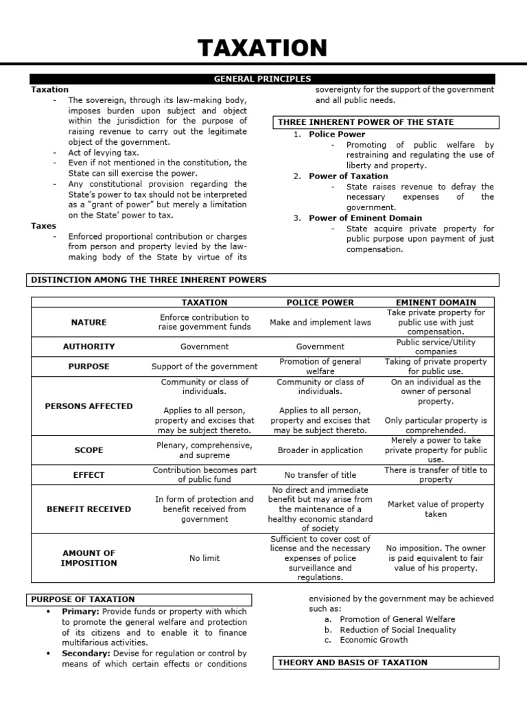 Tax General Principles Pdf Taxes Double Taxation