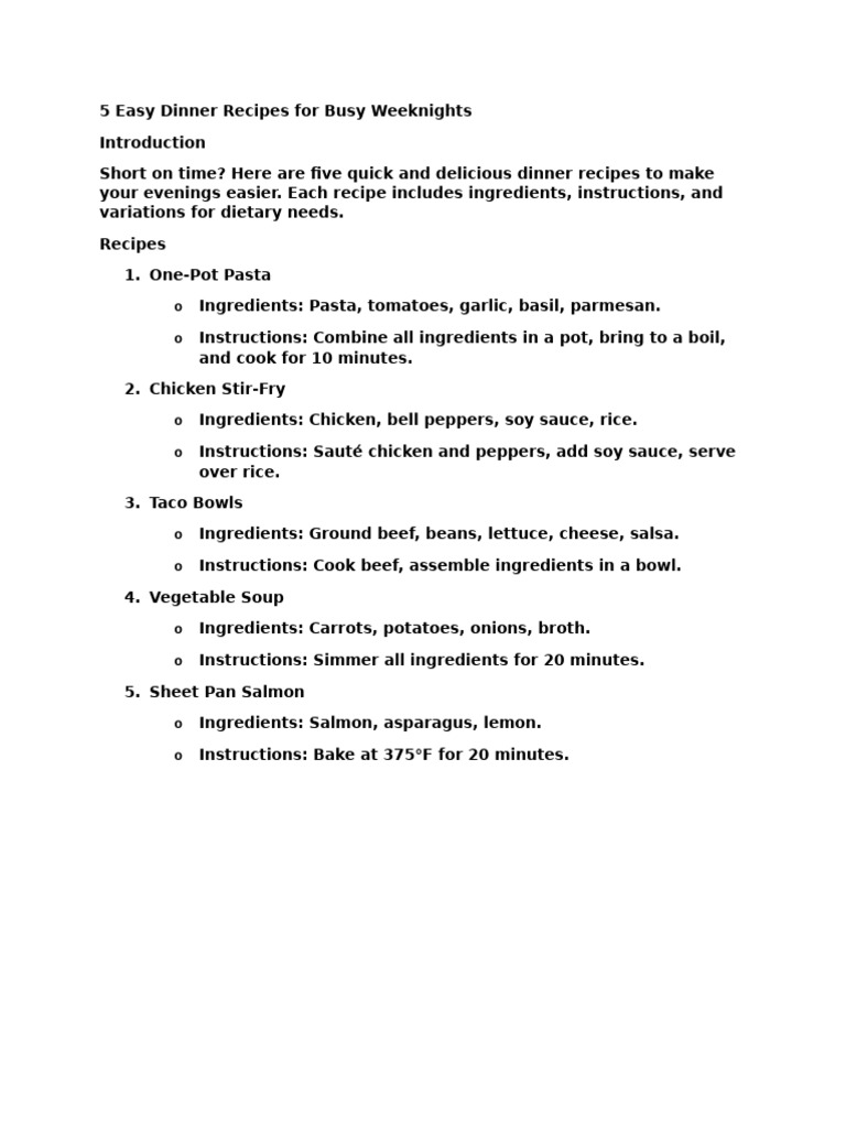 Quick Dinner Recipes for Busy Nights | PDF