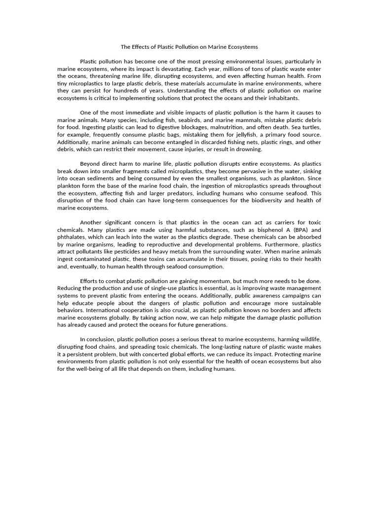 The Effects of Plastic Pollution On Marine Ecosyst | PDF | Plastic ...