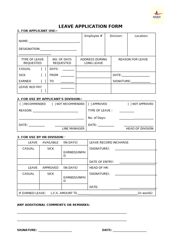 Leave Application Form Template | PDF