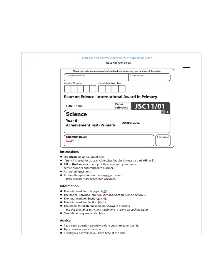 Edexcel iPrimary Science Past Papers | PDF