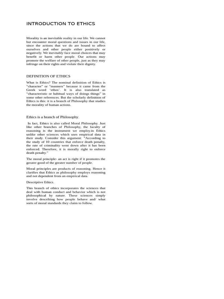 Introduction to Ethics and Morality | PDF