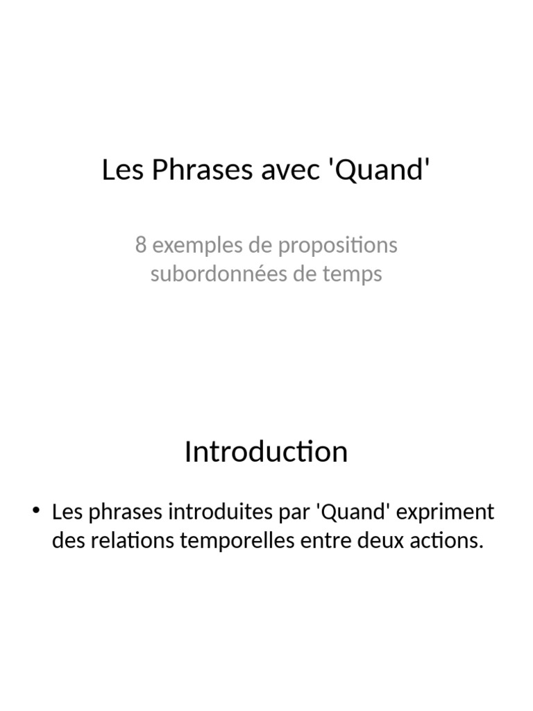 Exemples de phrases avec 'Quand' | PDF