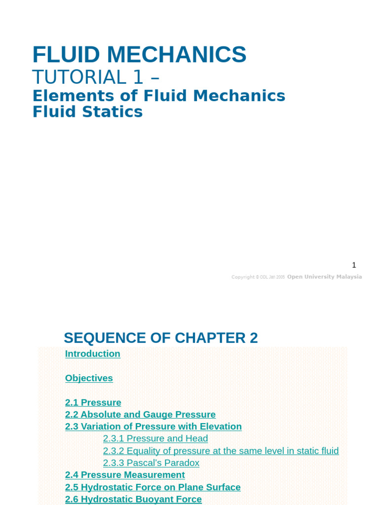 EBVF4103 (Chapter 2) Fluid Mechanics | PDF | Buoyancy | Pressure