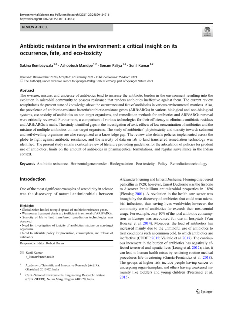 Antibiotic Resistance in The Environment: A Critical Insight On Its ...