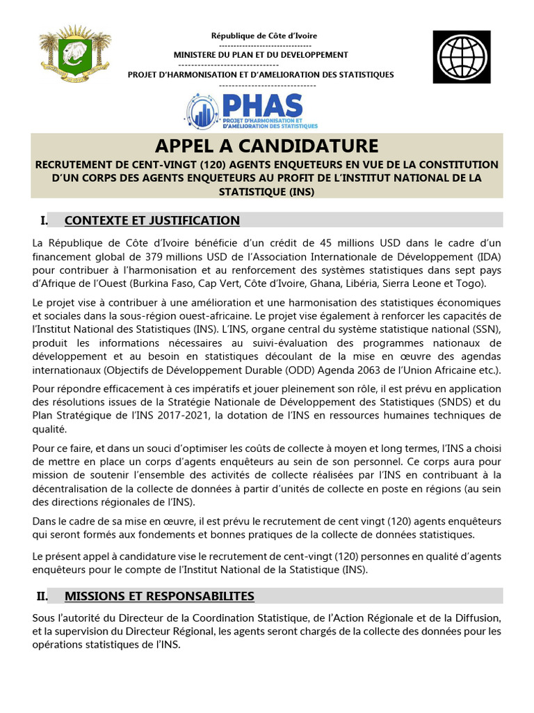 Recrutement de 120 agents enquêteurs | PDF | Côte d'Ivoire