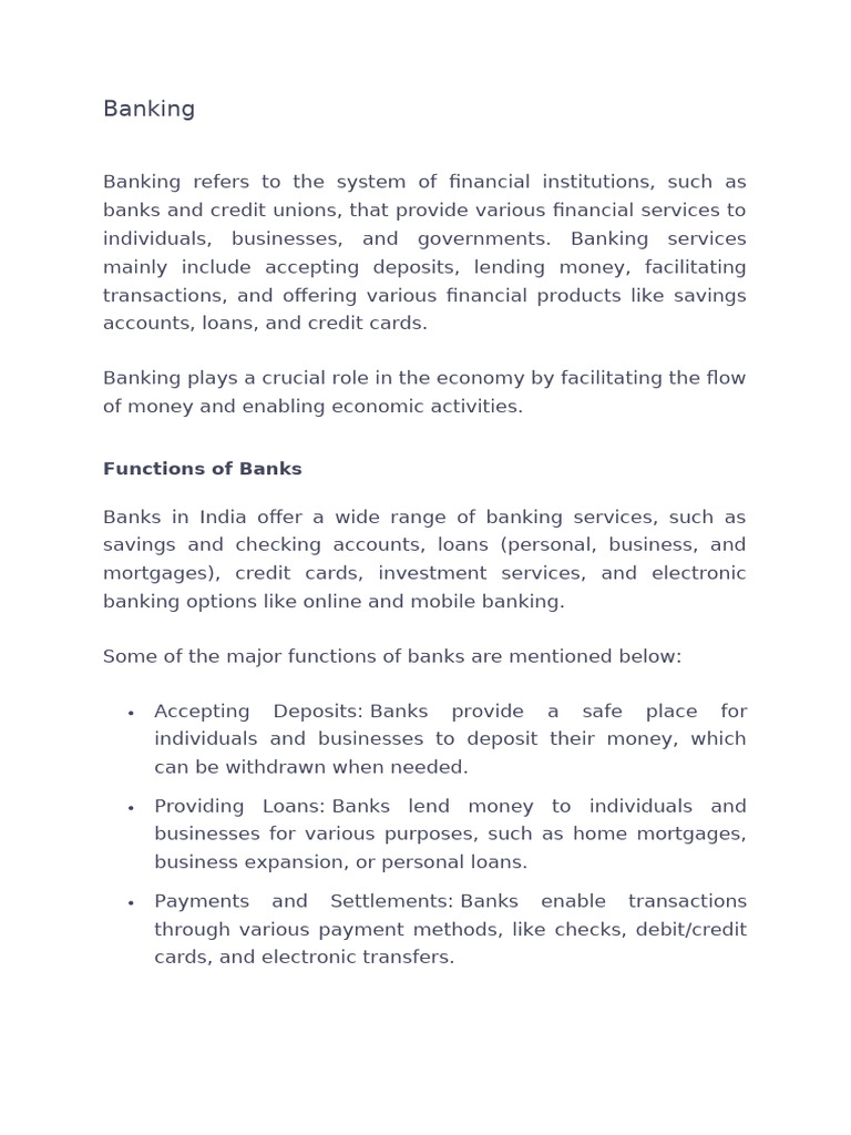 Overview of Banking Functions | PDF